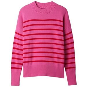 GAP Women's Oversized Striped High Neck Crewneck Sweater Pink Red Cotton Small